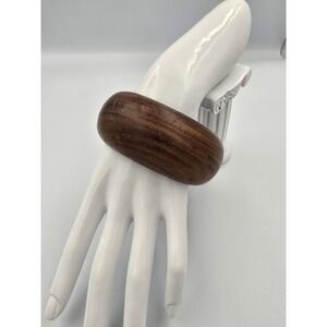 Chunky Dark Brown Wood Bangle Bracelet Wide Slip-On Fashion Jewelry